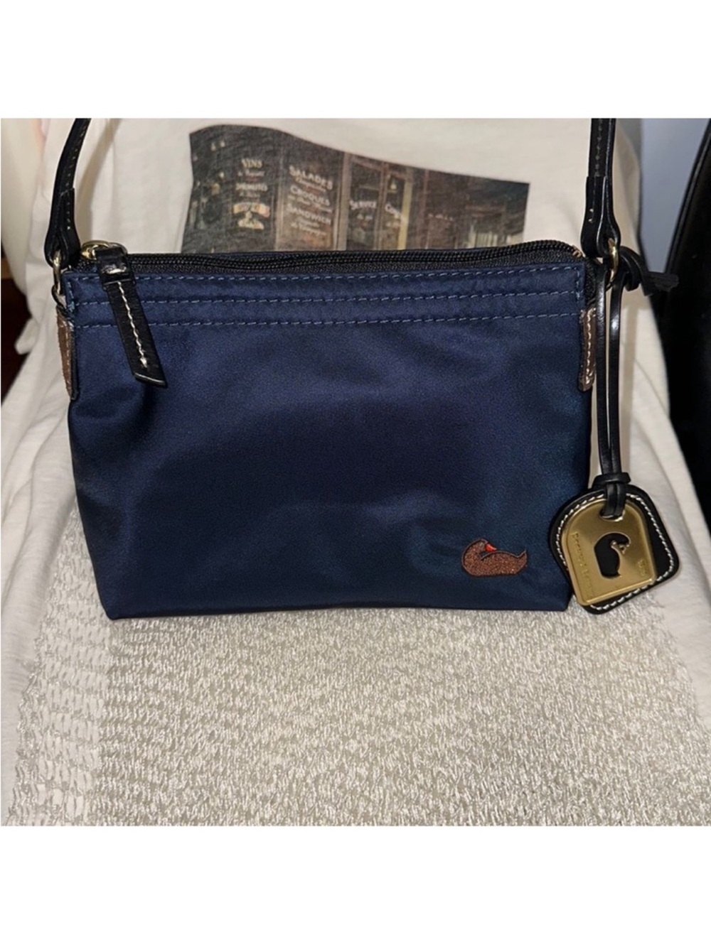 Dooney & Bourke Navy Black Leather Trim Nylon Mini Hobo Bag Fuchsia Interior